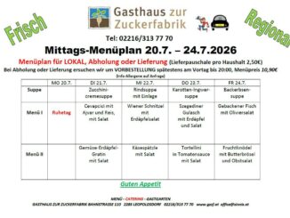 Gasthaus zur Zuckerfabrik Menü KW30